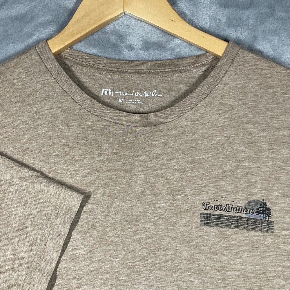 TravisMathew Mens Medium Heather Tan Always On Vacation Graphic T-Shirt Tee